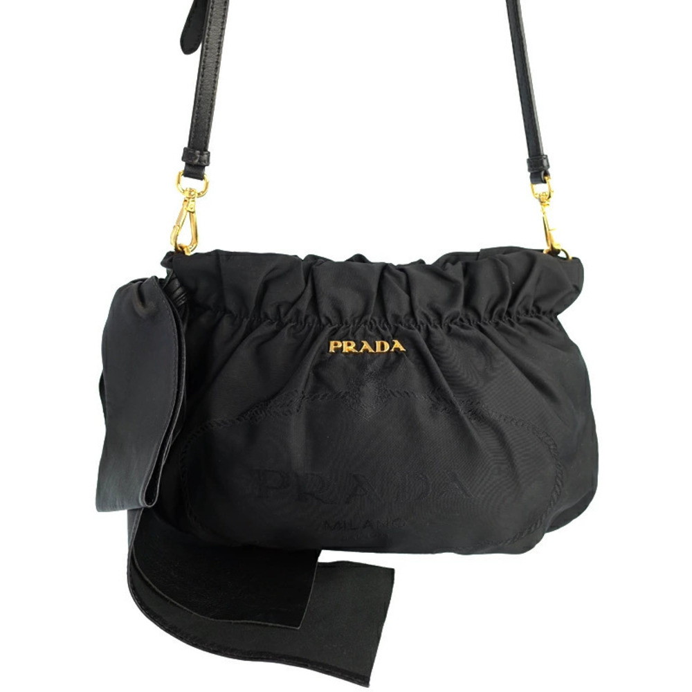 Prada Tessuto Bow drawstring crossbody Shoulder bag black